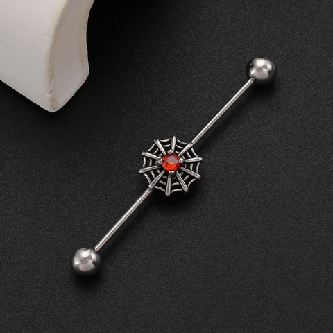 Stainless Steel Gothic Halloween Industrial Barbell Earrings For Women Spider Web Bat Wing Rhinestone Sword Snake Jewelry