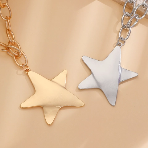 Collana Catena Grossa in Lega Pendente Stella Cuore Croce Chiusura Toggle Oro Argento Punk Hip Hop Gioielli Donna
