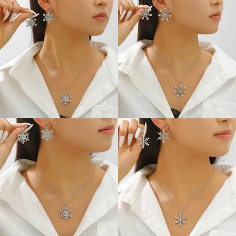 Elegant Snowflake Jewelry Set Zinc Alloy Zirconia Artificial Pearl Necklace Earrings Christmas Winter Wedding Party Jewelry