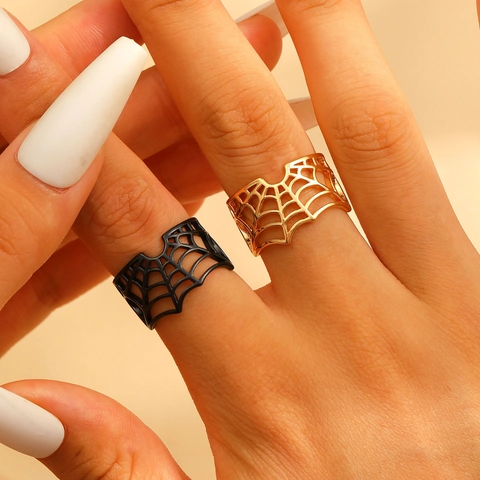 Gothic Hollow Spider Web Open Ring For Women Alloy Copper Gold Black Jewelry Halloween Party Personalized Finger Ring