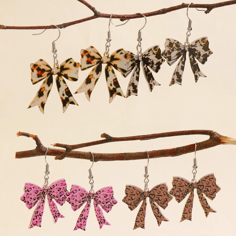 Vintage Leopard Print Bow Drop Earrings For Women Acrylic Dangle Earrings Fashion Jewelry Trendy Animal Pattern Accessories Gift