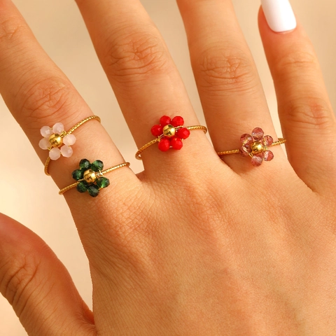 Edelstahl Bunte Kristall Blume Einstellbar Ring Für Damen Minimalistisch Klein Frisch Strass Finger Schmuck Geschenk