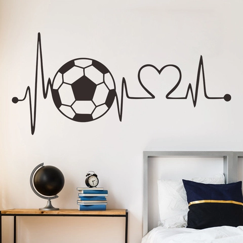 Modern Fußball Herzschlag PVC Wandtattoo EKG Sport Herz DIY Abnehmbar Aufkleber Für Jungen Zimmer Home Art Wanddekoration