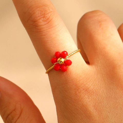 Edelstahl Bunte Kristall Blume Einstellbar Ring Für Damen Minimalistisch Klein Frisch Strass Finger Schmuck Geschenk