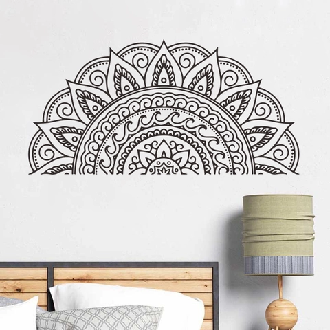 Mandala Halbkreis Wandaufkleber PVC Ethno Stil Schwarz Linienkunst Wandbild Aufkleber Für Schlafzimmer Wohnzimmer Dekoration