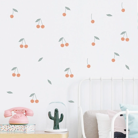 Cute Cartoon Cherry Fruit Wall Stickers PVC Removable Self-Adhesive Wall Decals For Kids Room Nursery Bedroom Home Decor
