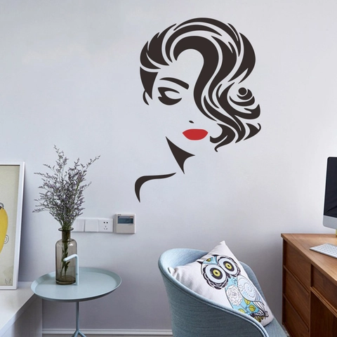 Modernes Wandtattoo Sexy Rote Lippen Weibliches Gesicht PVC Künstlerische Silhouette Aufkleber Für Schlafzimmer Salon Deko