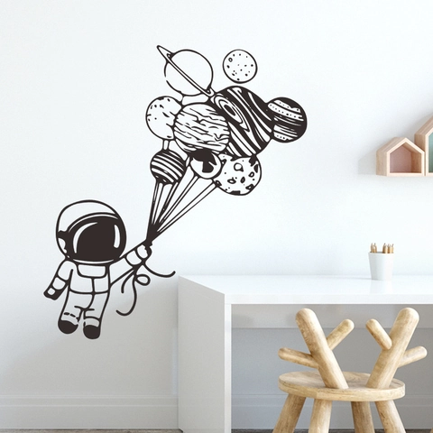 Cartoon Astronaut Planet Ballons Wandtattoo DIY PVC Wasserdicht Weltraum Thema Wandaufkleber Für Kinderzimmer Home Decor