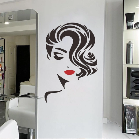 Modernes Wandtattoo Sexy Rote Lippen Weibliches Gesicht PVC Künstlerische Silhouette Aufkleber Für Schlafzimmer Salon Deko