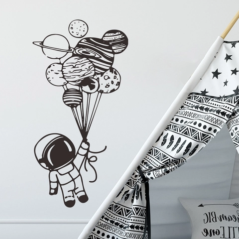 Cartoon Astronaut Planet Ballons Wandtattoo DIY PVC Wasserdicht Weltraum Thema Wandaufkleber Für Kinderzimmer Home Decor