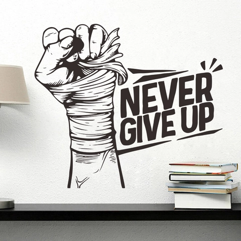Inspirational NEVER GIVE UP Quote Wall Sticker PVC Fist Pattern Removable Decal For Bedroom Office Gym Home Decor Black