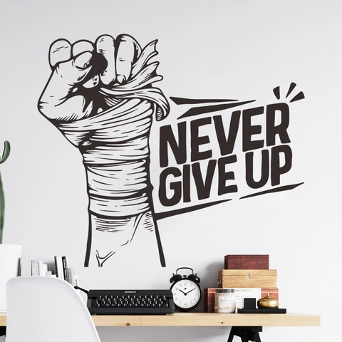 Inspirational NEVER GIVE UP Quote Wall Sticker PVC Fist Pattern Removable Decal For Bedroom Office Gym Home Decor Black