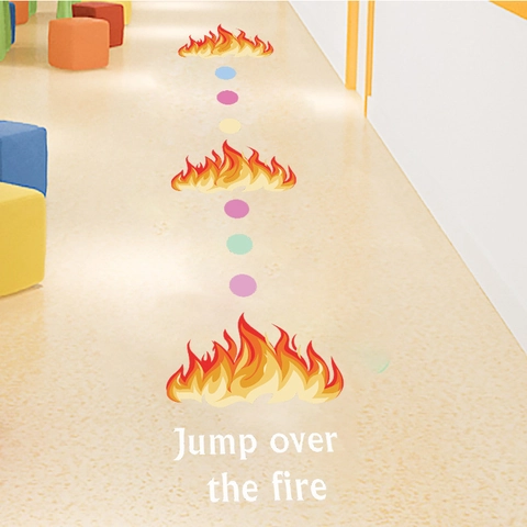 Cartoon Flame Long Jump Game Floor Sticker For Kids Bedroom Sensory Training PVC Waterproof Wall Decal Jump Over The Fire