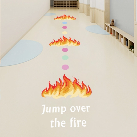 Cartoon Flame Long Jump Game Floor Sticker For Kids Bedroom Sensory Training PVC Waterproof Wall Decal Jump Over The Fire
