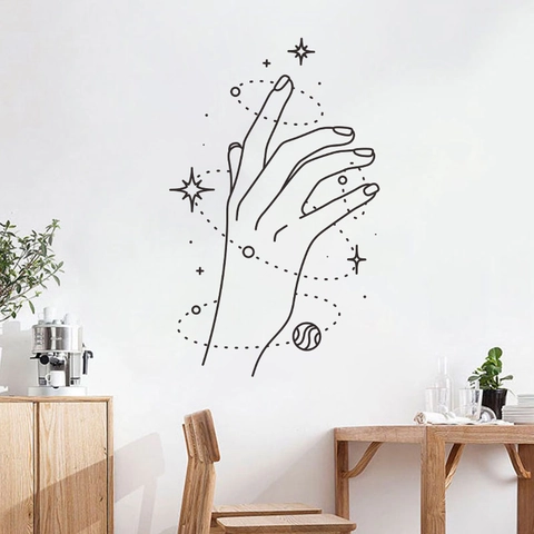 Adesivo da Parete Arte Lineare Mano Stelle Celesti Estetico PVC Impermeabile Decorazione per Soggiorno Camera da Letto Ufficio