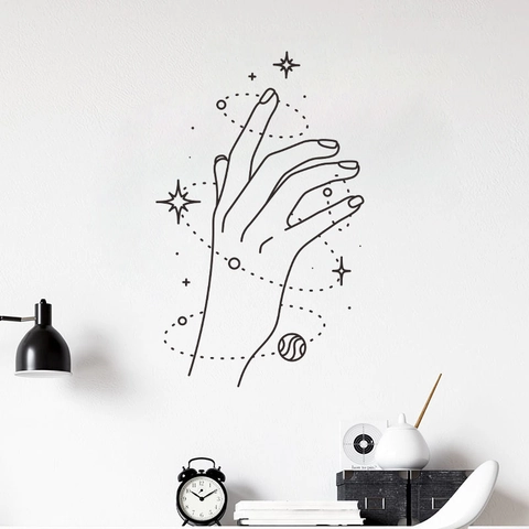 Adesivo da Parete Arte Lineare Mano Stelle Celesti Estetico PVC Impermeabile Decorazione per Soggiorno Camera da Letto Ufficio