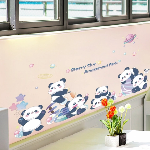 Cartoon Panda Sterrenhemel Pretpark Muurstickers PVC Verwijderbare Dieren Planeten Sterren Decals Voor Kinderkamer Home Decor