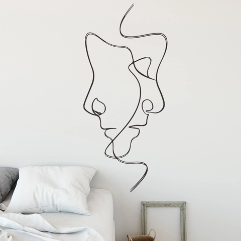 Abstract Gezicht Lijnkunst Muursticker Minimalistisch PVC Decoratieve Sticker Voor Slaapkamer Woonkamer Wanddecoratie