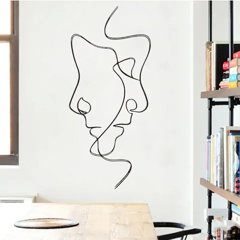 Abstract Gezicht Lijnkunst Muursticker Minimalistisch PVC Decoratieve Sticker Voor Slaapkamer Woonkamer Wanddecoratie