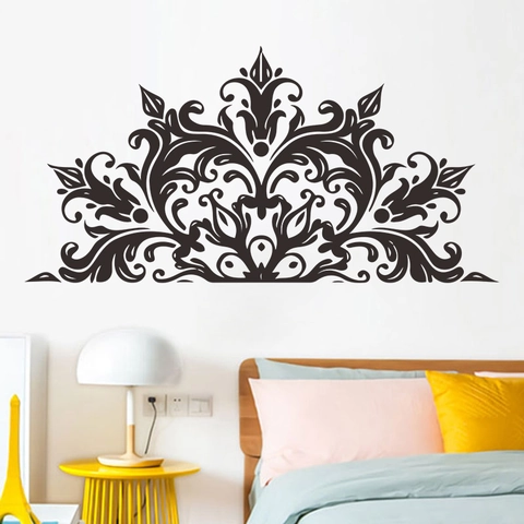 Mandala Symmetrical Floral Wall Sticker PVC Matte Black Ethnic Damascus Pattern Home Decor Decal For Bedroom Living Room