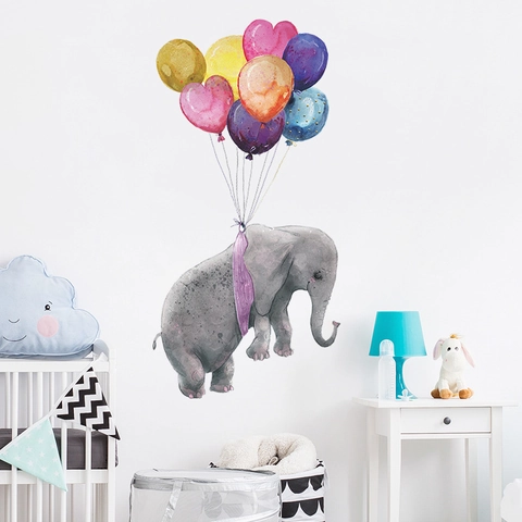 Aquarell Elefant Mit Bunten Herz Luftballons Wandaufkleber Für Kinderzimmer Deko Süße Tier Wandtattoo Kinderzimmer Kunst