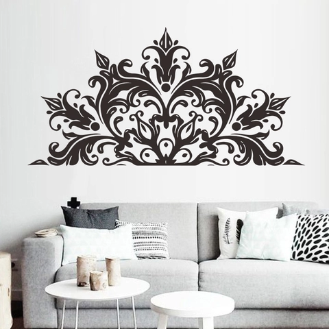 Mandala Symmetrical Floral Wall Sticker PVC Matte Black Ethnic Damascus Pattern Home Decor Decal For Bedroom Living Room