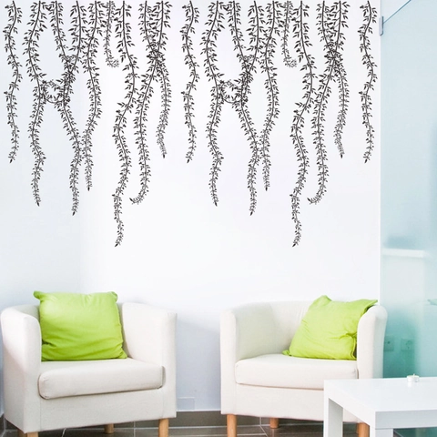 Vinilo de Pared Colgante de Rama de Sauce Negro PVC Autoadhesivo Minimalista Silueta de Planta Calcomanía para Hogar