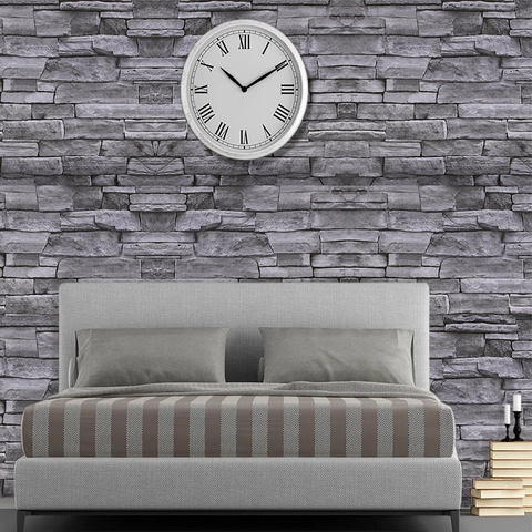 3D Simulación Pegatina de Pared Patrón Piedra Oscura Papel Tapiz Autoadhesivo PVC para Dormitorio Sala de Estar Renovación Pared