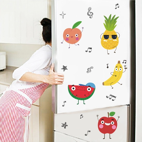 Adesivi Murali Frutta Cartone Animato Musica Danza PVC Per Camera Bambini Cucina DIY Decorazione Parete Casa