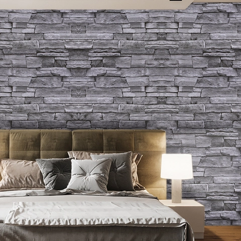 3D Simulación Pegatina de Pared Patrón Piedra Oscura Papel Tapiz Autoadhesivo PVC para Dormitorio Sala de Estar Renovación Pared