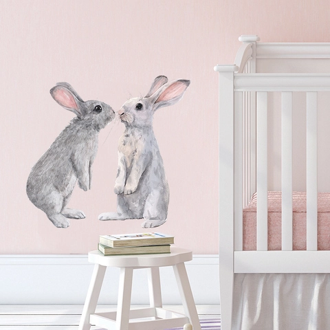 Pegatina de Pared de Conejos en Acuarela PVC Autoadhesiva Calcomanía de Animales para Dormitorio Infantil Sala Decoración