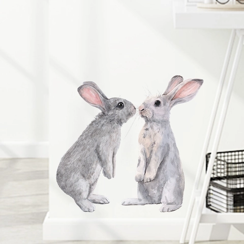 Pegatina de Pared de Conejos en Acuarela PVC Autoadhesiva Calcomanía de Animales para Dormitorio Infantil Sala Decoración