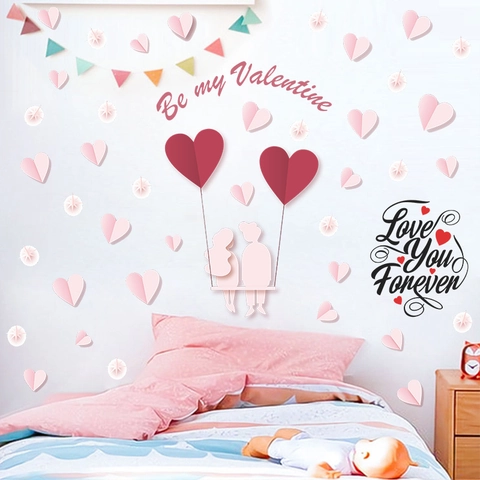 Valentine's Day Heart Wall Stickers PVC Romantic Couple Silhouette Decals Love You Forever For Bedroom Living Room Home Decoration