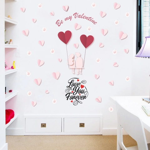 Valentine's Day Heart Wall Stickers PVC Romantic Couple Silhouette Decals Love You Forever For Bedroom Living Room Home Decoration