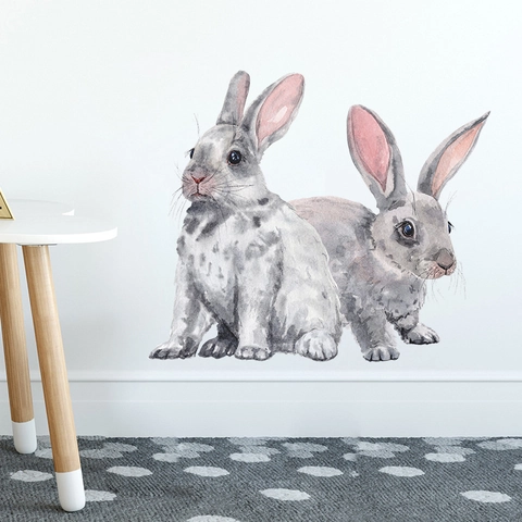 Stickers Muraux Lapin Aquarelle pour Chambre d'Enfant PVC Décoration Animale Autocollant Amovible Décalcomanie Murale Art Maison