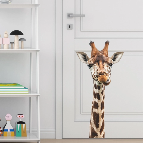 Realistic Giraffe Head Wall Sticker PVC Removable Animal Decal For Kids Room Nursery Bedroom Home Decor DIY Wall Art