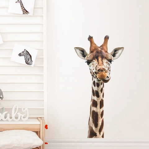 Realistic Giraffe Head Wall Sticker PVC Removable Animal Decal For Kids Room Nursery Bedroom Home Decor DIY Wall Art