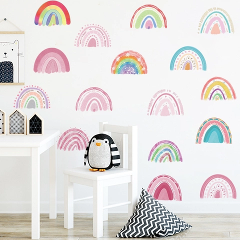 Watercolor Rainbow Wall Stickers Macaron Colors PVC Self Adhesive Decals For Kids Room Nursery Bedroom Wall Decor DIY Art