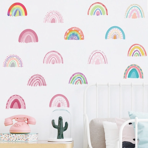 Watercolor Rainbow Wall Stickers Macaron Colors PVC Self Adhesive Decals For Kids Room Nursery Bedroom Wall Decor DIY Art