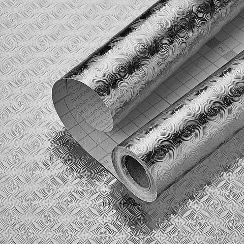 Pegatina de Cocina de Papel de Aluminio a Prueba de Aceite Patrón Cuadrícula Plateado Autoadhesivo Impermeable para Pared