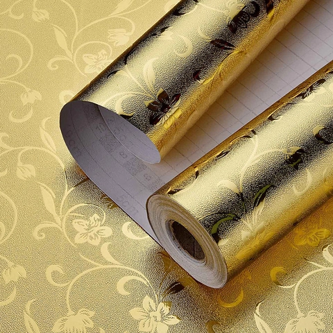 Selbstklebend Aluminiumfolie Küche Ölbeständig Aufkleber Gold Blumen Geprägt Schrank Liner Wasserdicht Hitzebeständig Wanddeko