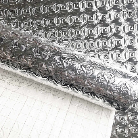 Pegatina de Cocina de Papel de Aluminio a Prueba de Aceite Patrón Cuadrícula Plateado Autoadhesivo Impermeable para Pared