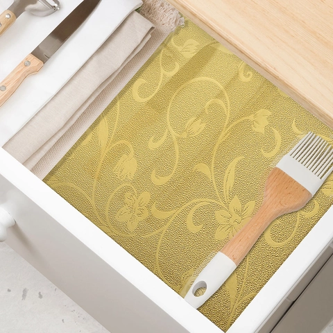 Selbstklebend Aluminiumfolie Küche Ölbeständig Aufkleber Gold Blumen Geprägt Schrank Liner Wasserdicht Hitzebeständig Wanddeko