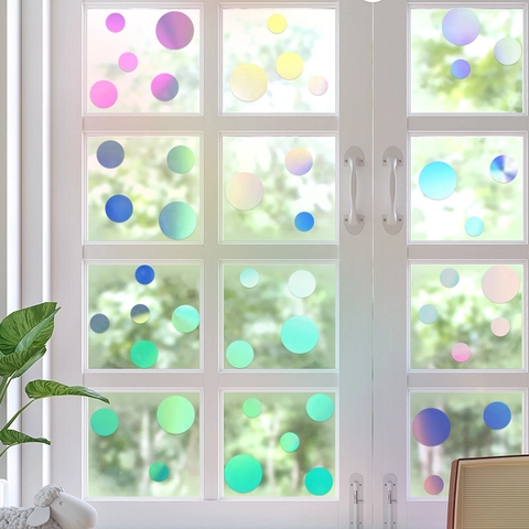 Holographic PET PVC Circle Wall Stickers Rainbow Reflective Mirror Window Decal DIY Round Dot Combination Home Decoration