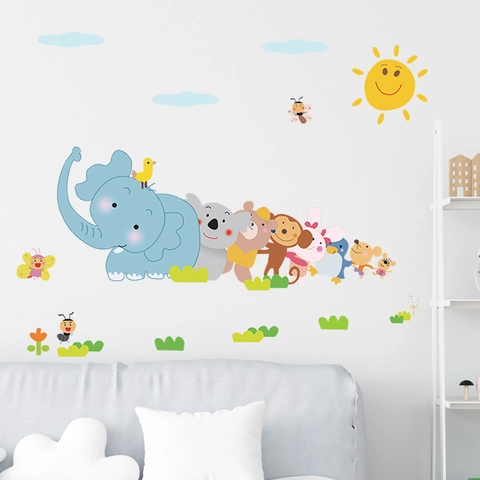 Cartoon Animals PVC Wall Sticker Removable Decals For Kids Room Nursery Bedroom Decor Elephant Monkey Bear Koala Pattern
