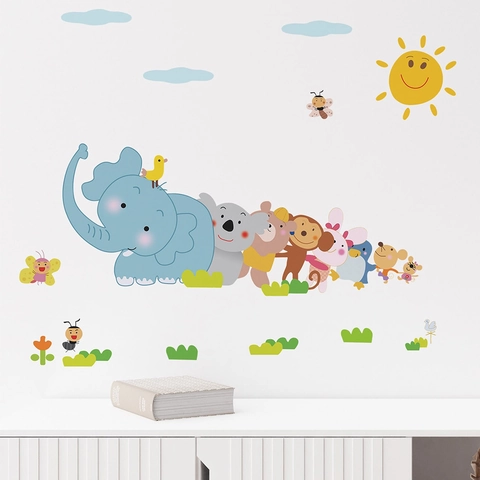 Cartoon Animals PVC Wall Sticker Removable Decals For Kids Room Nursery Bedroom Decor Elephant Monkey Bear Koala Pattern