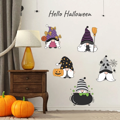 Halloween Wichtel Wandaufkleber PVC Cartoon Kürbis Hexenhut Abnehmbares Dekal Für Wohnzimmer Schlafzimmer Fenster Glas Deko