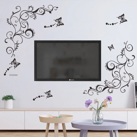 Abnehmbare Schwarze Schmetterling Ranken Muster PVC Wandaufkleber Moderne Wohnkultur Für Wohnzimmer Schlafzimmer Umweltschutz Wandtattoo
