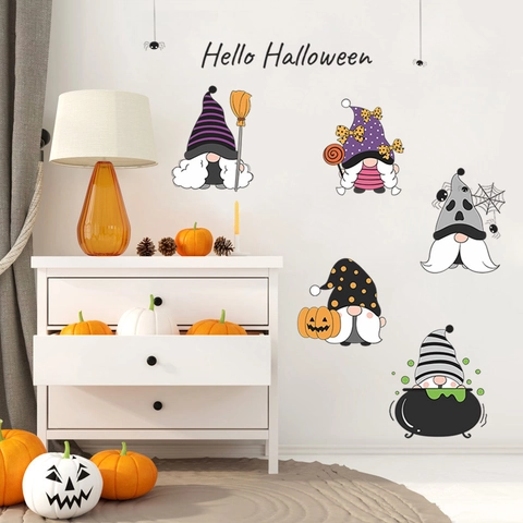 Halloween Wichtel Wandaufkleber PVC Cartoon Kürbis Hexenhut Abnehmbares Dekal Für Wohnzimmer Schlafzimmer Fenster Glas Deko