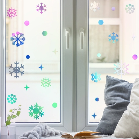Holografische Laser Schneeflocke Fenster Aufkleber PET Selbstklebende DIY Glas Wandtattoos Winter Urlaub Weihnachten Home Deko